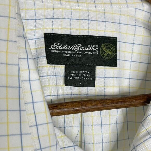 Eddie Bauer Yellow Blue Plaid Casual Button Up Long Sleeve Size L Men - Picture 4 of 6